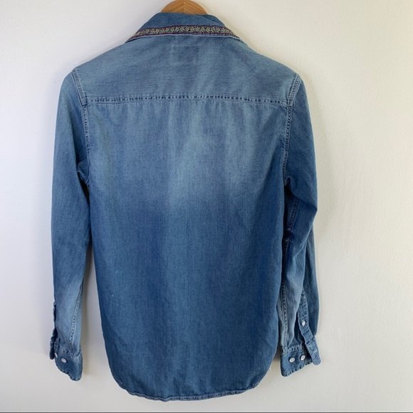 Urban Outfitters Koto Chambray denim western embroidered button shirt boho Top - Picture 2 of 11